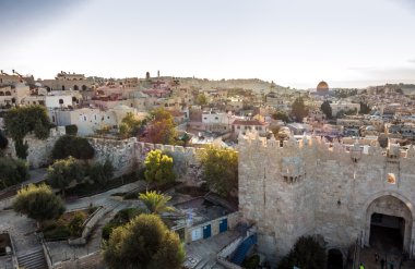 Kuzey, İsrail Kudüs'te eski şehrin manzarası.