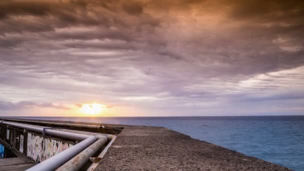 People walking on jetty at sunrise, Funchal — Stock Video