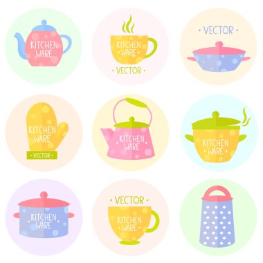 Düz mutfak eşyaları koleksiyonu