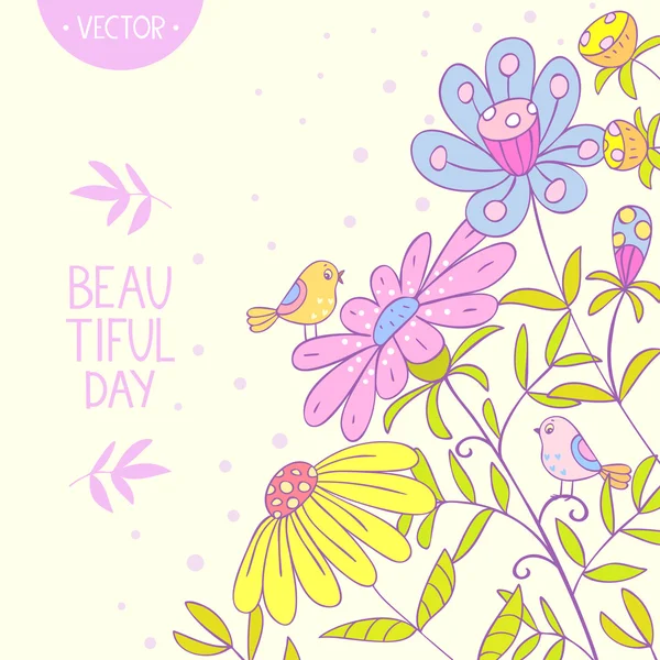 Flowers lilac and birds — Stock Vector