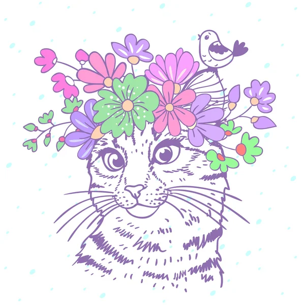 Cat with wreath — Stock Vector