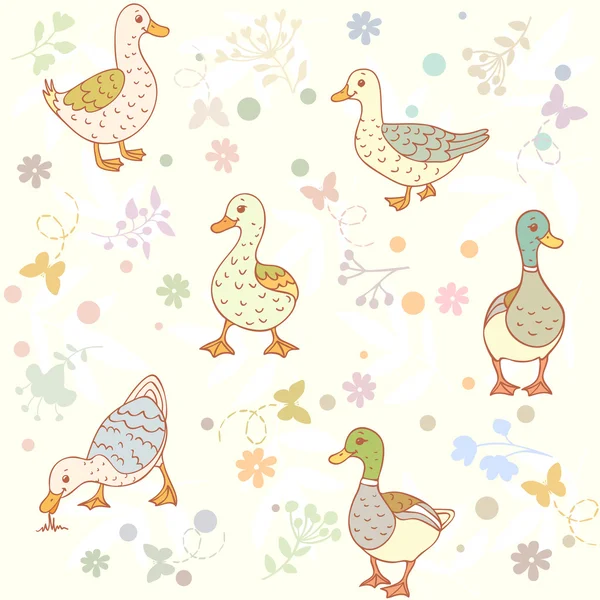 Ducks seamless pattern — Stock Vector