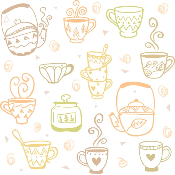 Mugs kettles pattern — Stock Vector