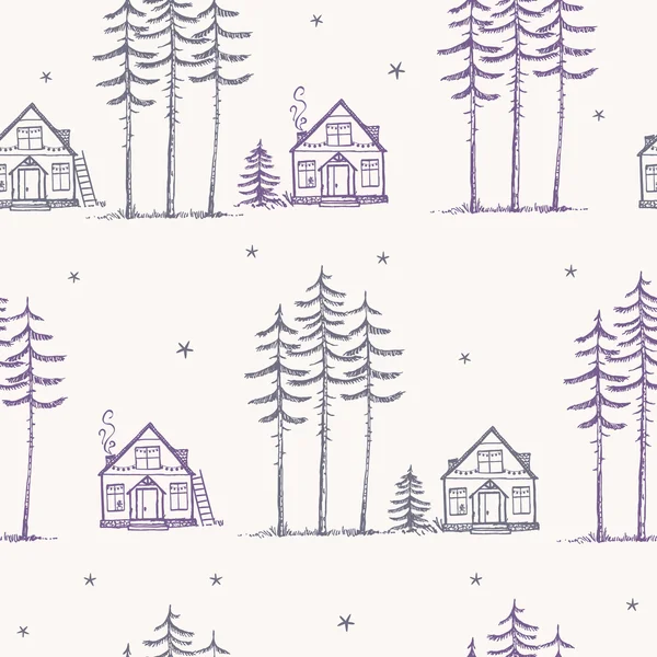 Seamless pattern pine house Stock Illustration