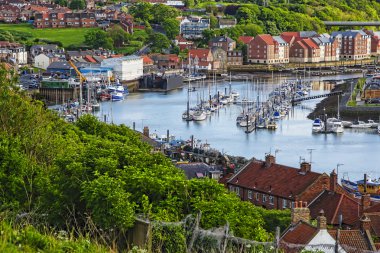 Ingiltere 'de Kuzey Yorkshire 'da Whitby kıyı hattında gemiler