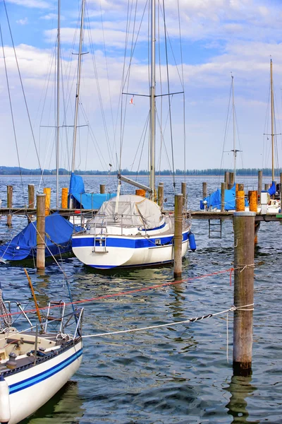 Pier with boats in Reichenau Island on Lake Constance — Stock Photo, Image