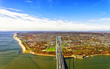Aerial view of Verrazano-Narrows Bridge over the Narrows