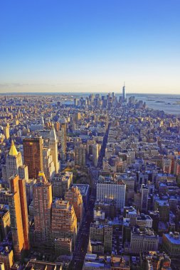 Manhattan kent merkezinin ve aşağı Manhattan Skyline üzerinde havadan görünümü