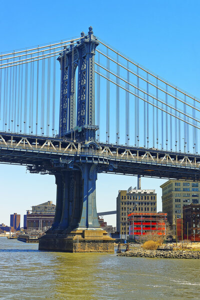 Manhattan bridge across East River. The Bridge connects Lower Manhattan with Brooklyn of New York City, USA. Brooklyn on the right