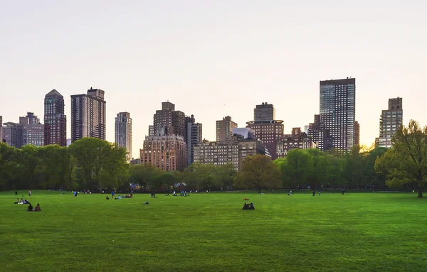 Manhattan et pelouse verte dans Central Park West — Photo