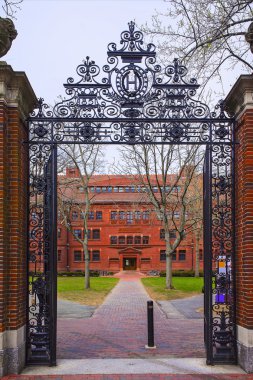 Entrance gate and Sever Hall in Harvard Yard of Cambridge clipart