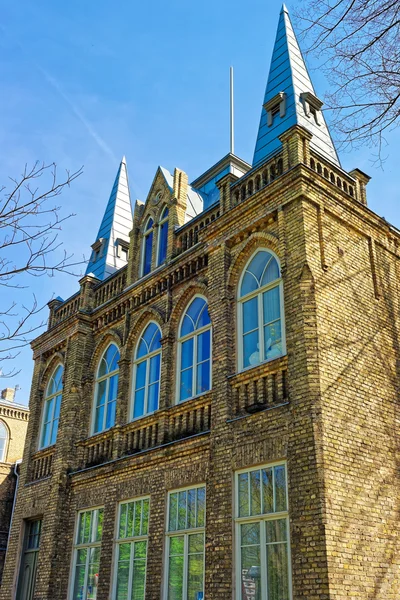 Steeples of Gymnasium in Ventspils of Latvia — Stock Photo, Image