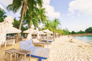 Turistler Sentosa, Siloso Beach resort Singapur ada