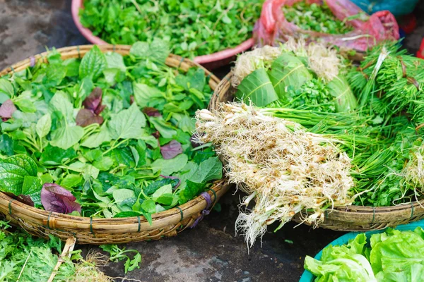 Asiatischer Wochenmarkt mit frischen Blättern aus dem Garten — Stockfoto