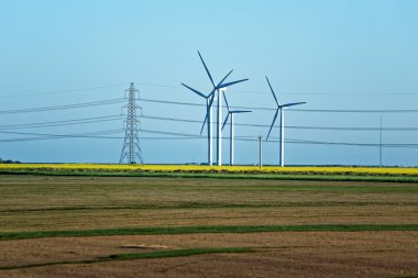 Elektrik ve elektrik po üreten Rüzgar türbinleri ile çayır