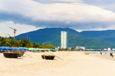 Bambu yuvarlak Çin Beach Danang Vietnam teknede
