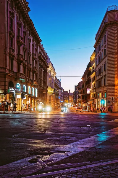 İtalya'da Gece Roma Şehir Merkezi Sokak — Stok fotoğraf