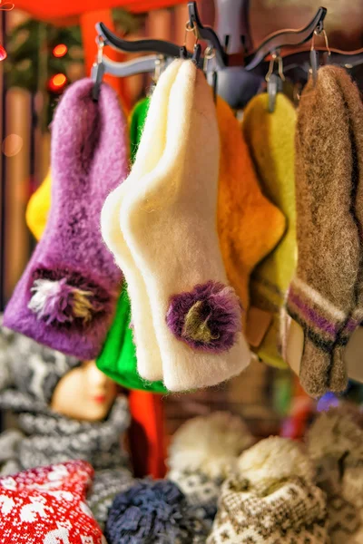Woolen and warm socks hanging at the Riga Christmas Market — Stock Fotó