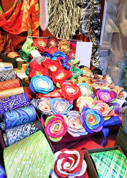 Handmade ties and flower brooches during Riga Christmas market — Stock Photo, Image