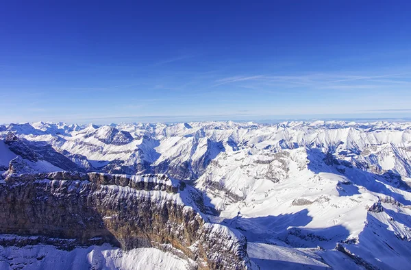 Mountain wall in Jungfrau region highlands helicopter view in wi — Stock Photo, Image