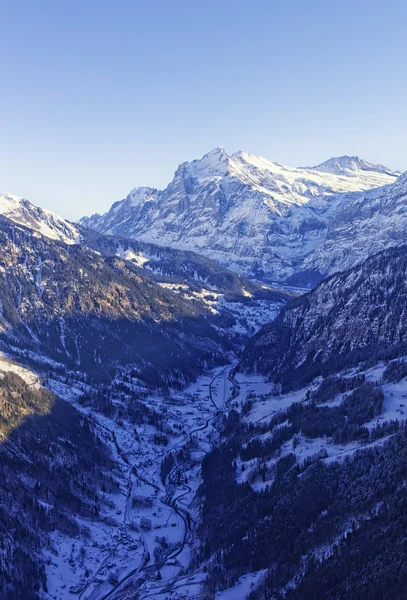 Vallei en bergtop in de Zwitserse Alpen Jungfrauregio — Stockfoto