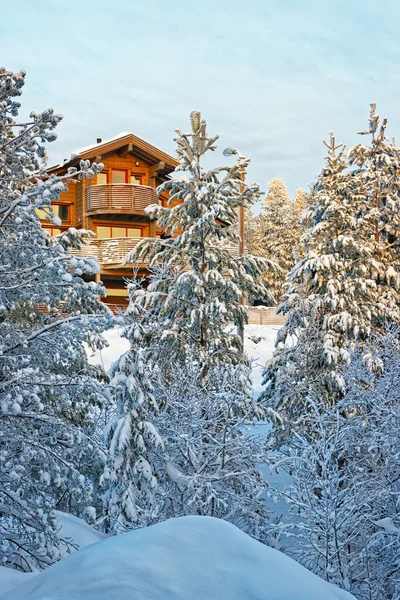 Casa de campo en bosque de invierno — Foto de Stock