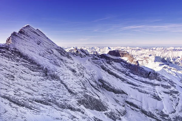 Jungfrau peak helicopter view in winter — Stock Photo, Image