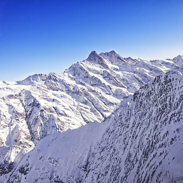 Jungfrau região picos de helicóptero vista no inverno — Fotografia de Stock