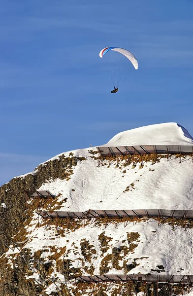 Skärmflygning i schweiziska Alperna — Stockfoto