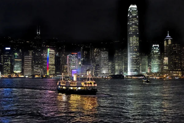 Hong Kong 베이 및 밤 스카이 라인 — 스톡 사진