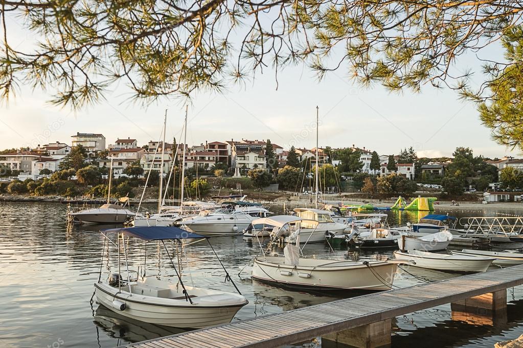 White boats in marina in adriatic sea bay harbor in Pula, Croati