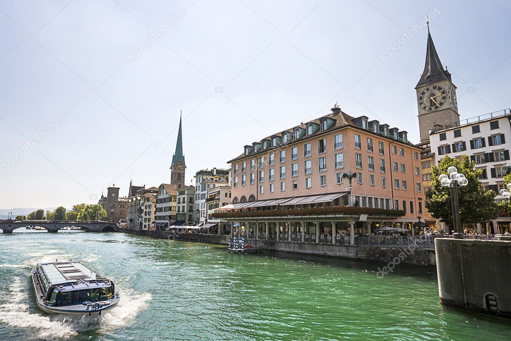 Zurich city center and quay of Limmat