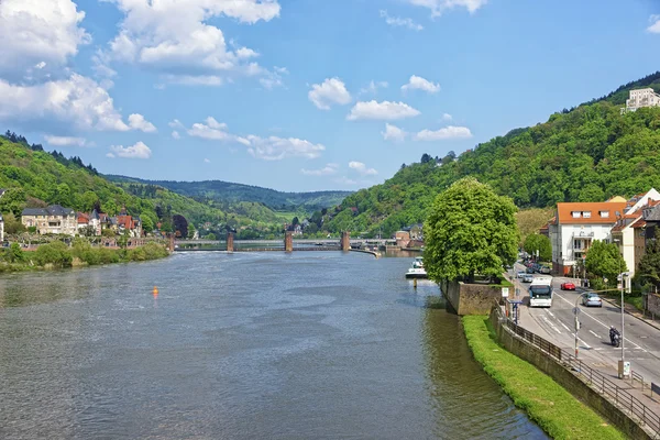 Landscape of quays of Neckar river in Heidelberg — Stock Photo, Image