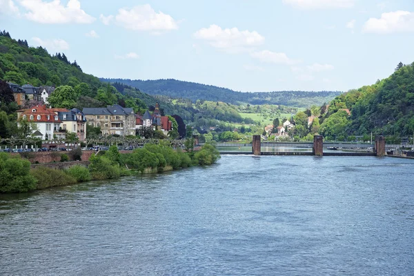 Landscape of Quay and dam on Neckar river in summer Heidelberg — Stock Photo, Image