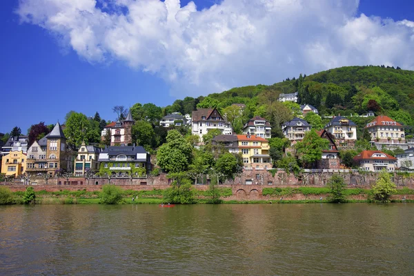 Landscape of Quay of Neckar river in summer Heidelberg — Stock Photo, Image