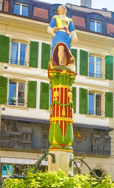 Lausanne fountain with a statue of a woman with her closed eyes — Stock Photo, Image