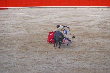 Onun öfke ve karakteri göstermek için boğa Boğa güreşçisi kızdırdı