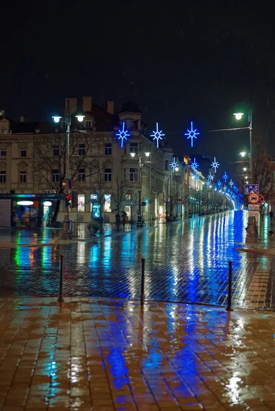 Illuminated Gediminas avenue with christmas decoration — Zdjęcie stockowe