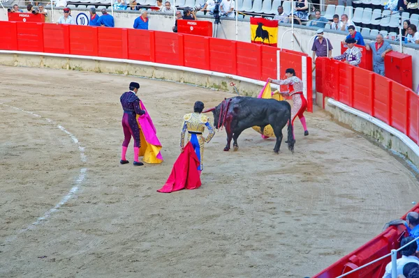 Hagyományos spanyol szórakoztató - corrida (bikaviadal), Barcelonában, mindössz — Stock Fotó