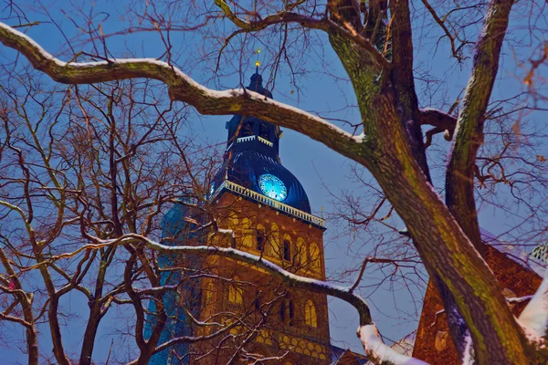 Catedral de Riga iluminada à noite — Fotografia de Stock