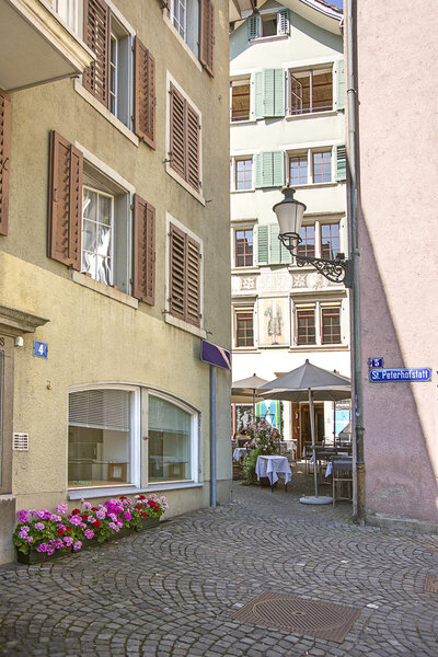Street view in Old city of Zurich in Switzerland in summer