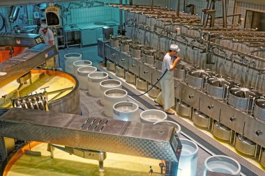 Peynir temizlik Gruyeres peynir fabrikası işçisi 