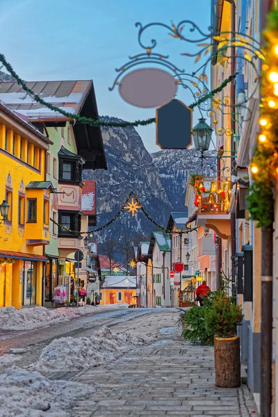 Cozy narrow street with Christmas illumination — 스톡 사진