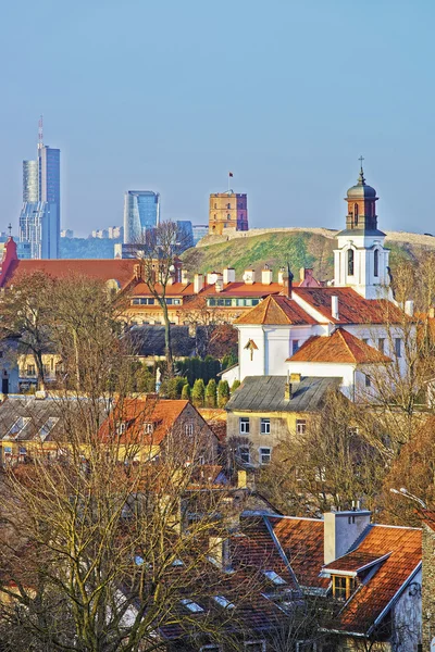 Parte de una vista panorámica del centro de la ciudad moderna y el casco antiguo de Vilna en Lituania — Foto de Stock