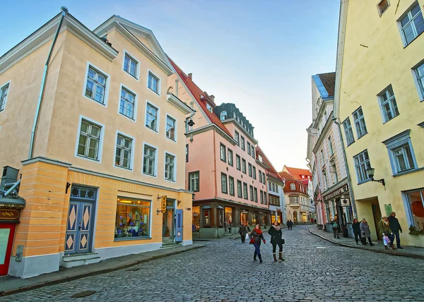 Vista de la calle Pikk en la Ciudad Vieja de Tallin en Estonia en el Tallinn — Foto de Stock