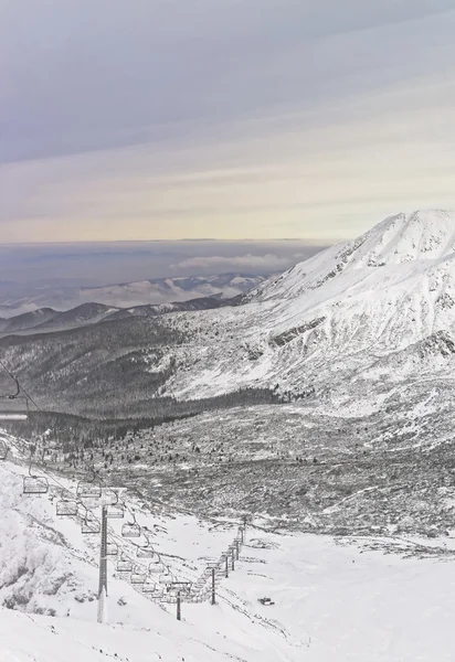 Chair lifts and ratrack at a distance on Kasprowy Wierch of Zakopane — Stok fotoğraf