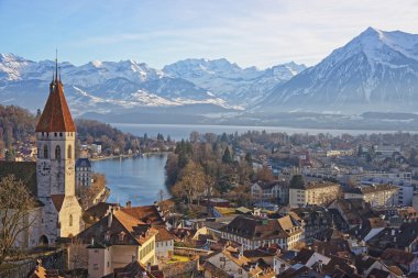 Panorama of Thun Church and Town with Alps and Thunersee