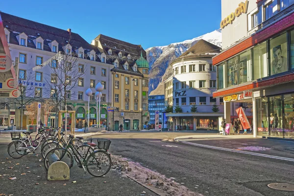 Street with bicycles in the Old City of Chur — Stock Photo, Image