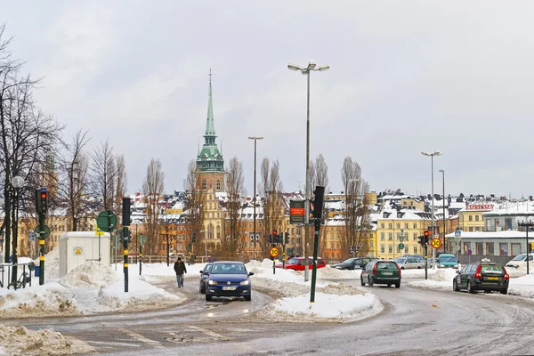 Winter Gamla Stan and Church of Saint Clare in Stockholm — Stock Photo, Image