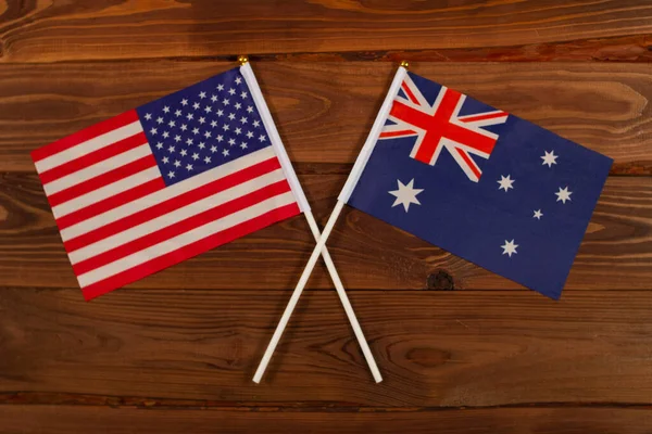 Vlajka Usa Australská Vlajka Křížily Usa Austrálie Obrázek Ilustruje Vztah — Stock fotografie